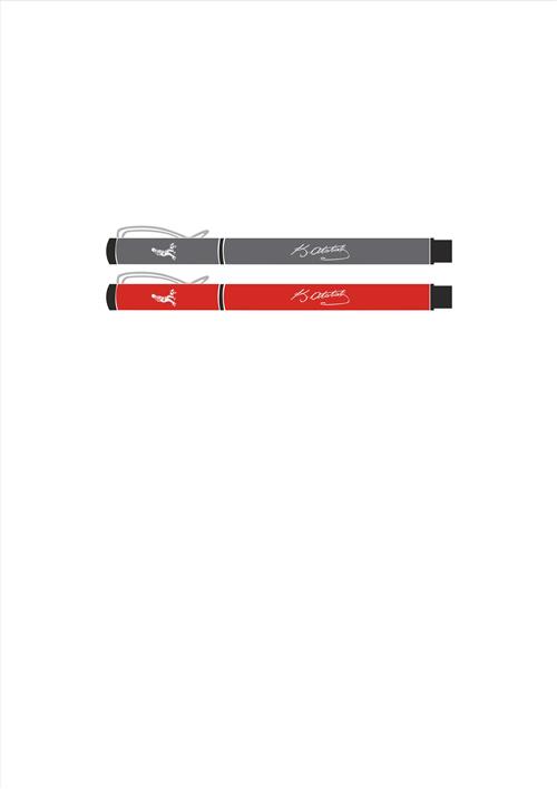 Gri-Kırmızı Tükenmez Kalem (İmza Kapaklı Resim)